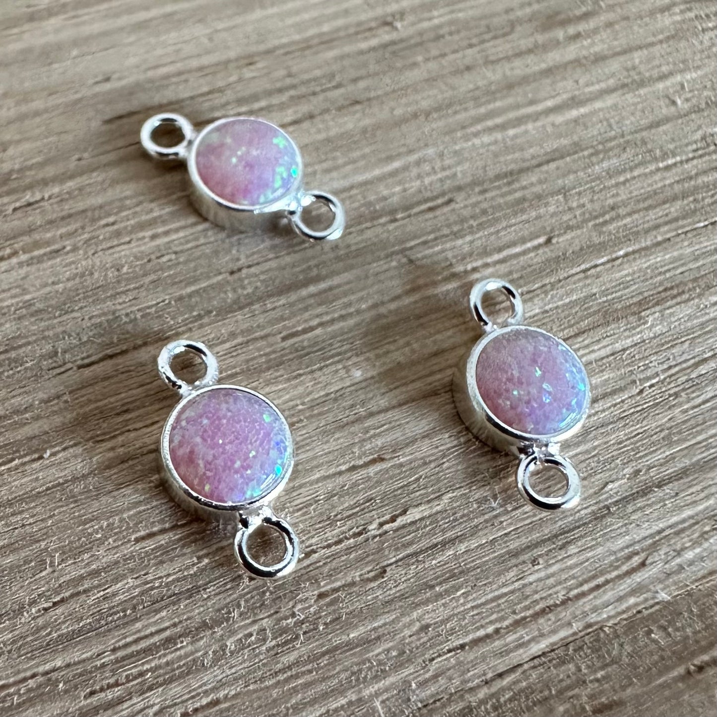 925 Sterling Sliver Pink Opal Connector