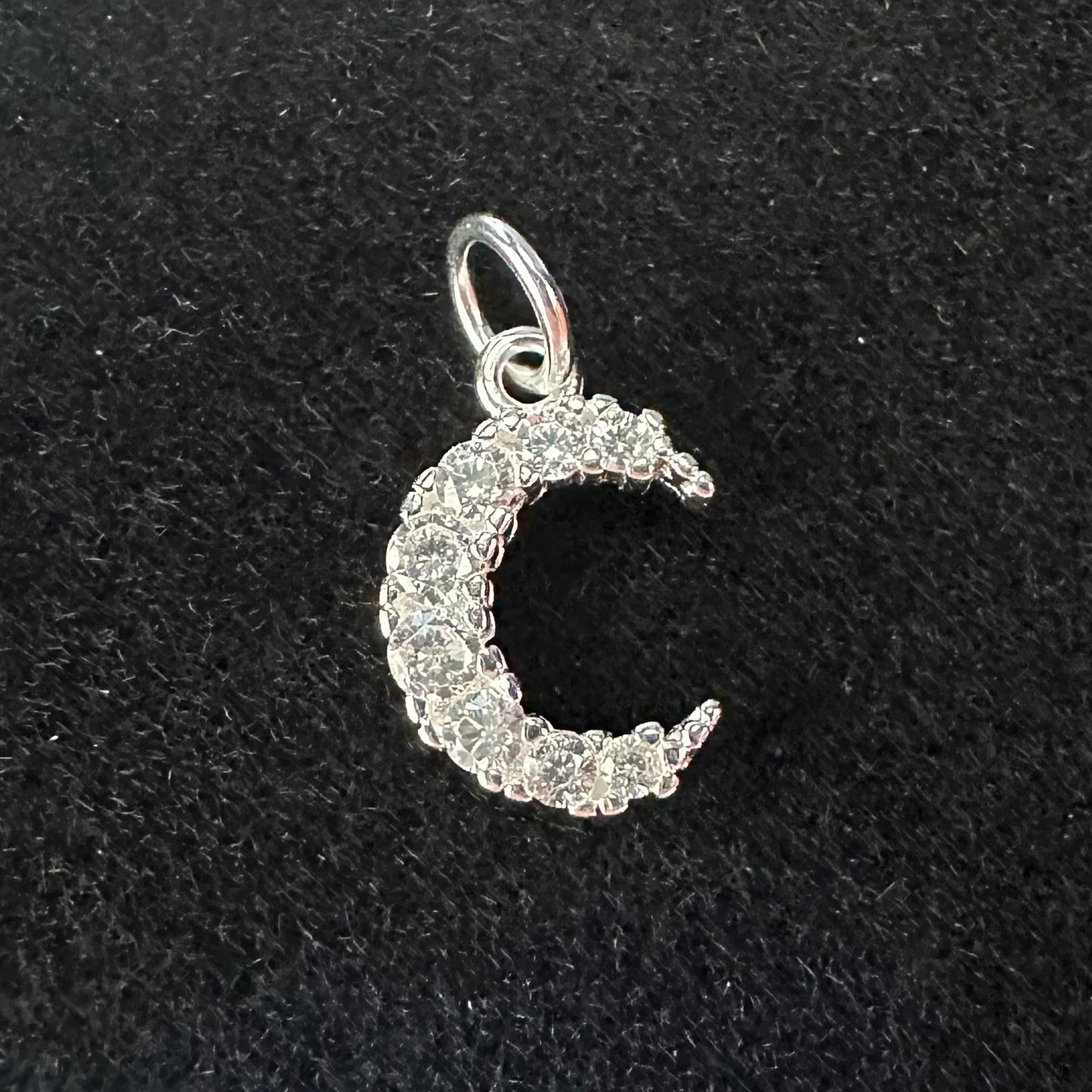 925 Sterling Silver Diamante Moon Charm